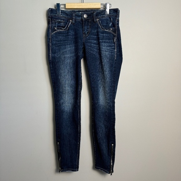 Silver Jeans Women's AIKO Skinny Dark Wash Fluid Denim Jeans 28 Ankle Zipper - Picture 1 of 16